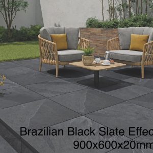 Brazilian Black Slate  Outdoor Porcelain Slabs 900x600x20mm (Price From: £21.95/m2)