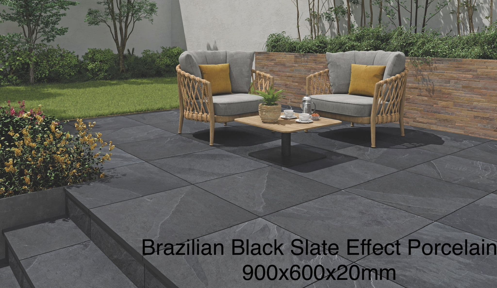 Brazilian Black Slate  Outdoor Porcelain Slabs 900x600x20mm (Price From: £21.95/m2)